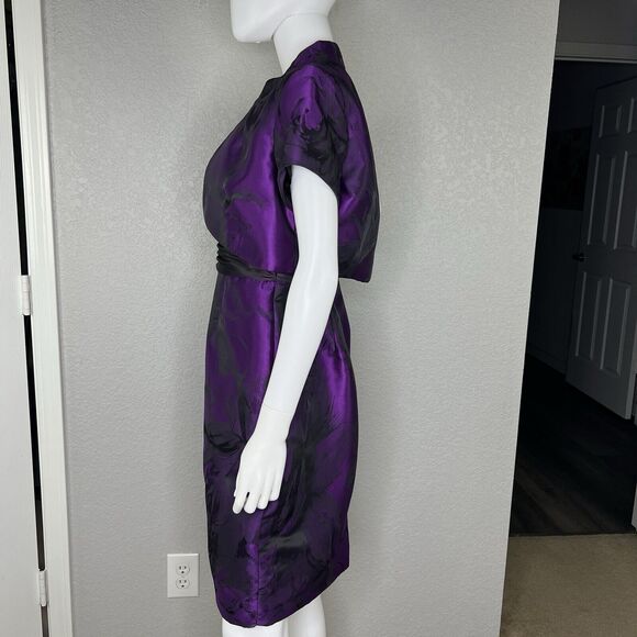 Theia Size 8 Purple Abstract Floral Brocade Pencil Sheath Dress And Shrug Jacket - Picture 3 of 10